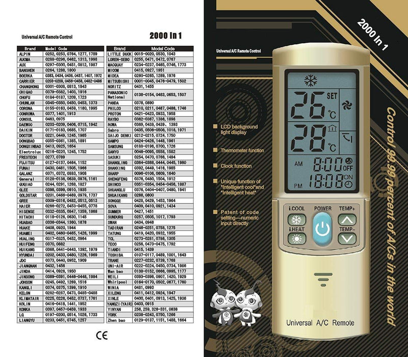 [Australia - AusPower] - GOLD COLOR AC Remote Control For Carrier, Trane, Toshiba, Sanyo, Mitsubishi, Fujitsu, Hitachi, Haier, LG, York, Midea, Panasonic, Sharp, Samsung, Kelon, Hyundai, Gree, Funai, Daikin, Rowa, Goldstar, Daewoo. 