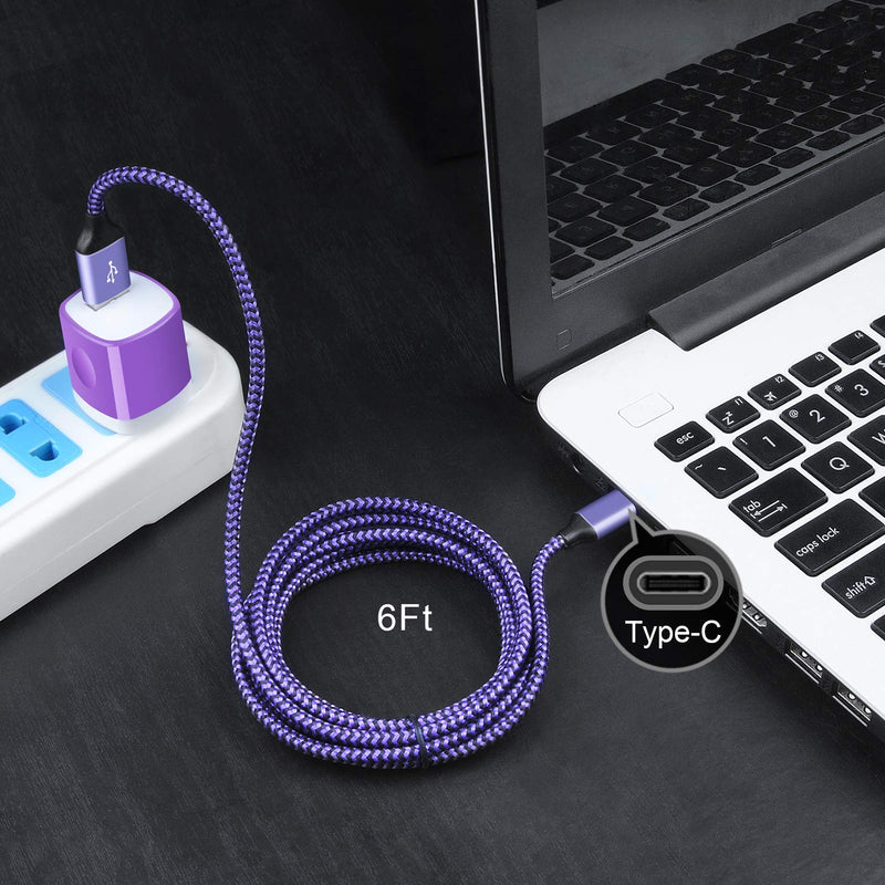 [Australia - AusPower] - Fast Charging USB Type C Wall Charger for Samsung Galaxy Note 20/10, S22 S21 S20 FE/Ultra 5G S20+ S10 A51 A71 A11 A01 A21 A20 A50, 5V/1A Single Power Adapter Charger Block Cube 6ft USB C Cable, 2Pack EB T(Purple) 