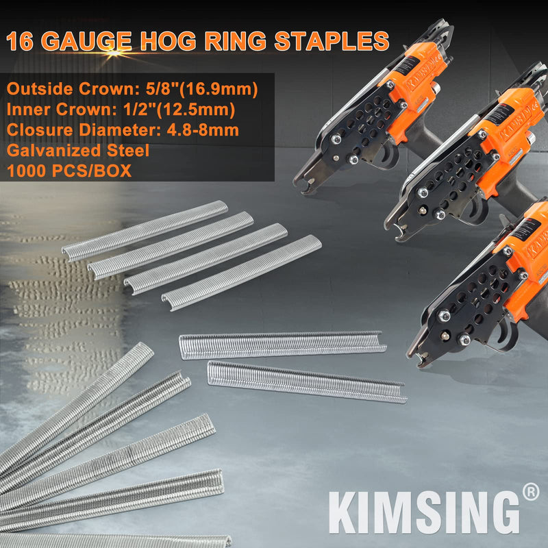 [Australia - AusPower] - Kimsing SC760 16 Gauge C Ring Staples 1/2" Inside Crown 5/8" Outside Crown Hog Ring Staples C Rings Galvanized Steel Hog Rings Collated Staples for Staple Gun 1,000 PCS/Pack (Galvanized Steel) 1,000 PCS(Galvanized Steel) 