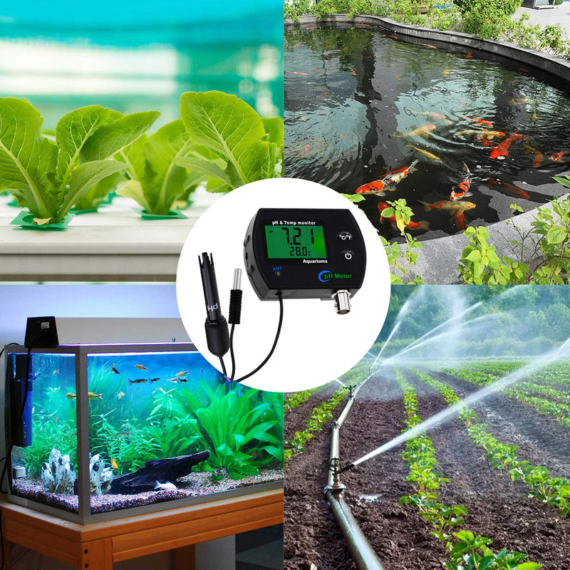 [Australia - AusPower] - TEKCOPLUS 2 in 1 Digital pH Temperature Meter Monitor Tester Sensor Test Kit 0~14.0pH Measure Automatic Calibration BNC Electrode Probe for Hydroponics Aquarium Water Ph/Temp Meter w/ pH Electrode 
