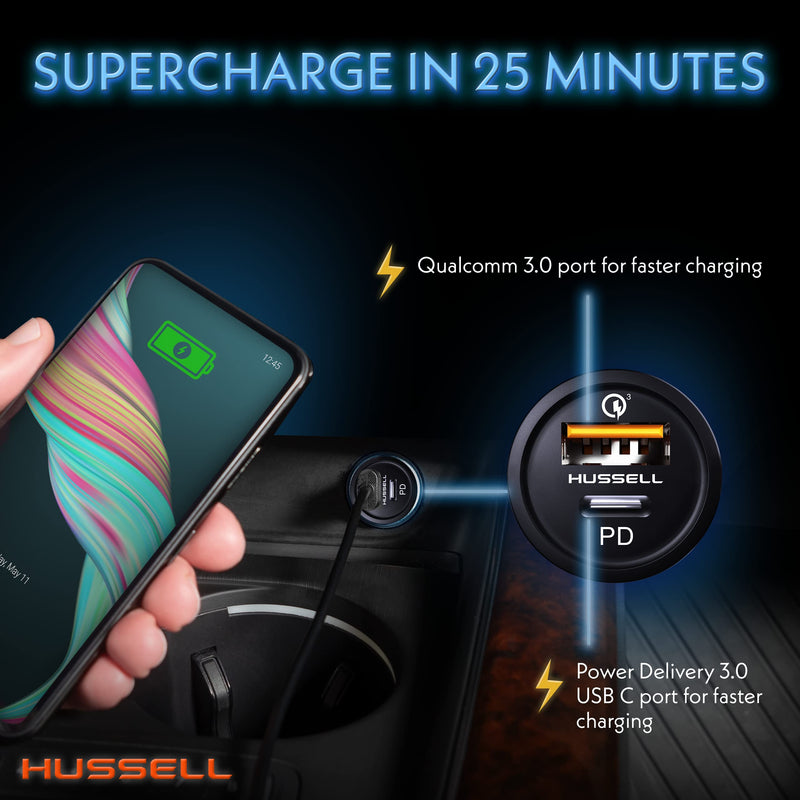 [Australia - AusPower] - Hussell Car Charger Adapter - Fast Charge, Portable 3.0 Car Chargers with Dual USB Ports - Compatible with iPhone 13 12 11 Pro Max XR XS, Galaxy S21 10 9 (Standard USB C) Standard USB C 