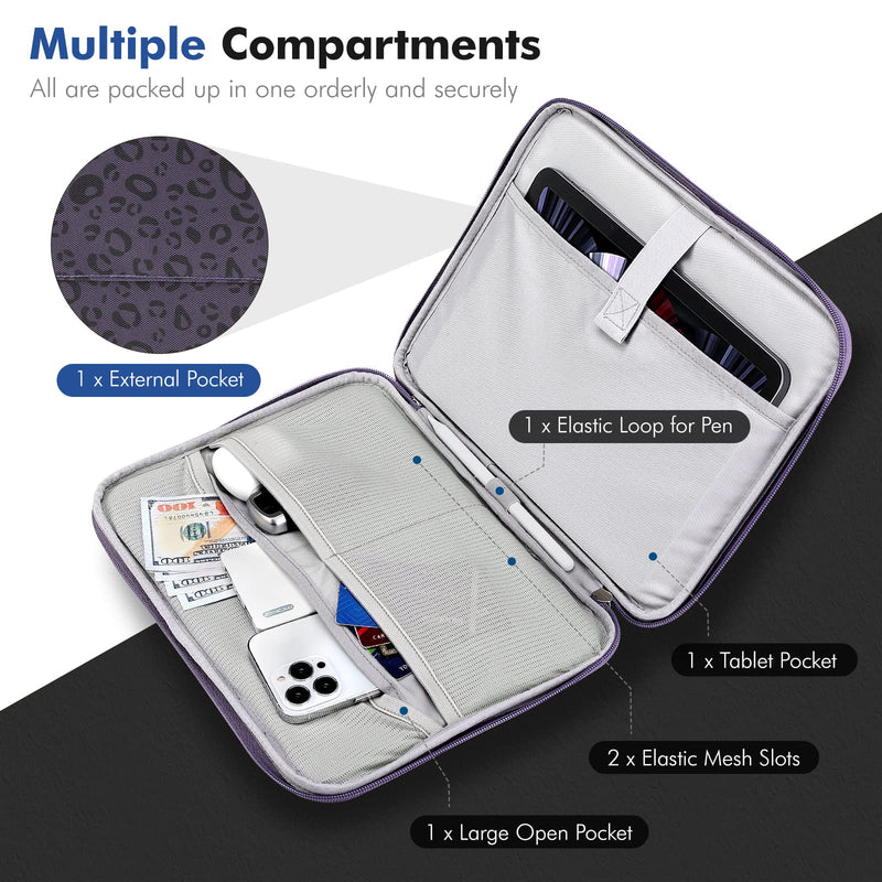 [Australia - AusPower] - MoKo 9-11 Inch Tablet Sleeve Bag, Protective Bag with Two Compartments Fits iPad air 5 10.9" 2022, iPad Pro 11 M2 2022-2018, iPad 9/8/7th 10.2, iPad 10th 10.9, iPad Air 4 10.9, Purple Leopard 