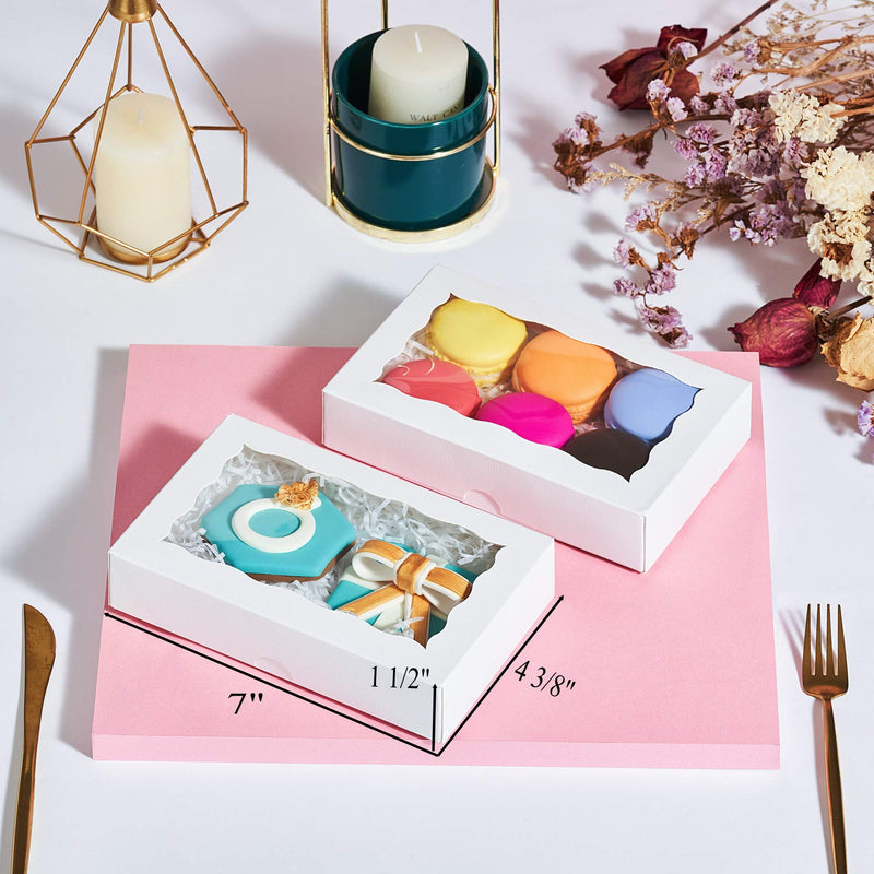 [Australia - AusPower] - RomanticBaking 25 Pack Macaron Boxes for 6 Auto-Popup Cookies Boxes White Bakery Boxes 7 x 4 3/8 x 1 1/2 inches Chocolate Covered Ore Packaging Boxes 