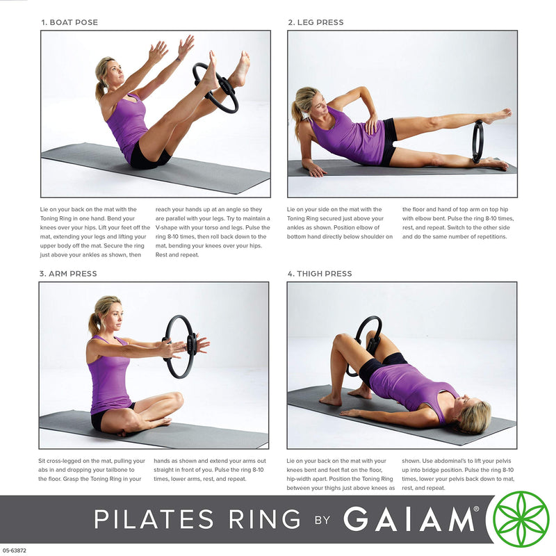 [Australia - AusPower] - Gaiam Pilates Ring 15" Fitness Circle - Lightweight & Durable Foam Padded Handles | Flexible Resistance Exercise Equipment for Toning Arms, Thighs/Legs & Core, Black 
