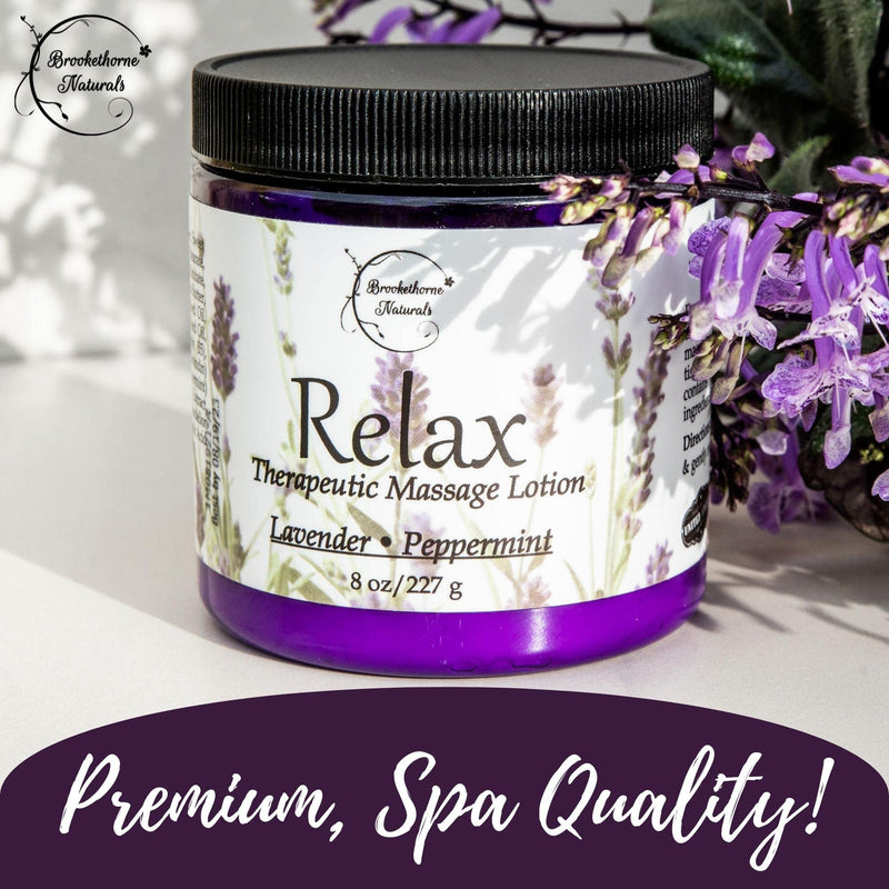[Australia - AusPower] - Relax Therapeutic Massage Lotion – All Natural Enriched with Lavender & Peppermint Essential Oils Perfect for Massage Therapy - Massage Cream for Full Body Massage - Brookethorne Naturals 8oz 