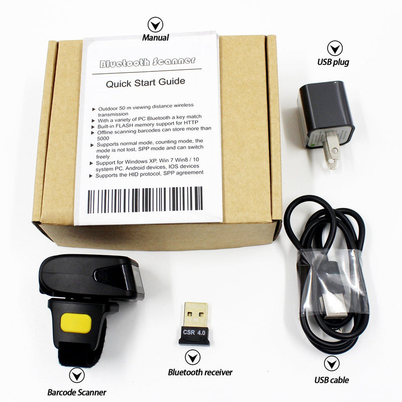 [Australia - AusPower] - 1D Wireless Ring Barcode Scanner. Portable Bluetooth Finger Ring Compatible 1D Laser Digital Barcode Reader Mini Portable for Windows, Mac OS, Android with Vibration Alert Barcode Reader 