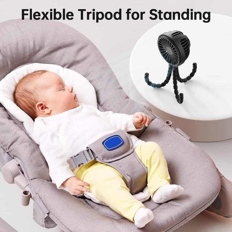 [Australia - AusPower] - GUSGU Mini Stroller Fan Clip-on for Baby, Small Portable Fan Rechargeable and Handheld, USB Cooling Fan with 3 Adjustable Speeds and Flexible Tripod for Travel, Car Seat, Camping, and Bedroom black 