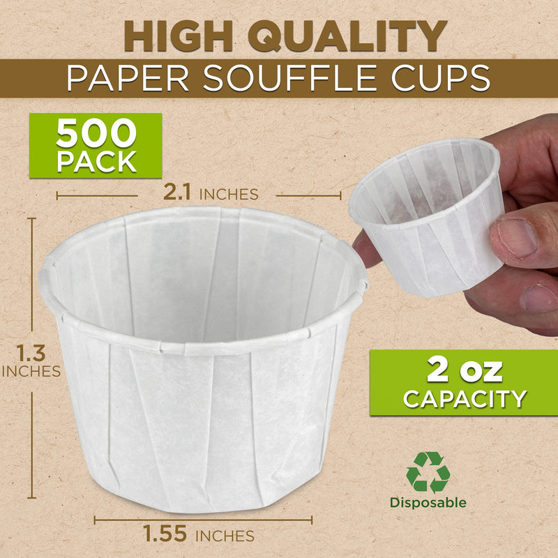 [Australia - AusPower] - [500 Pack] 2 oz Treated Paper Souffle Portion Cups for Condiments Samples Measuring Jello Shots Sauce Disposable Cup - White 