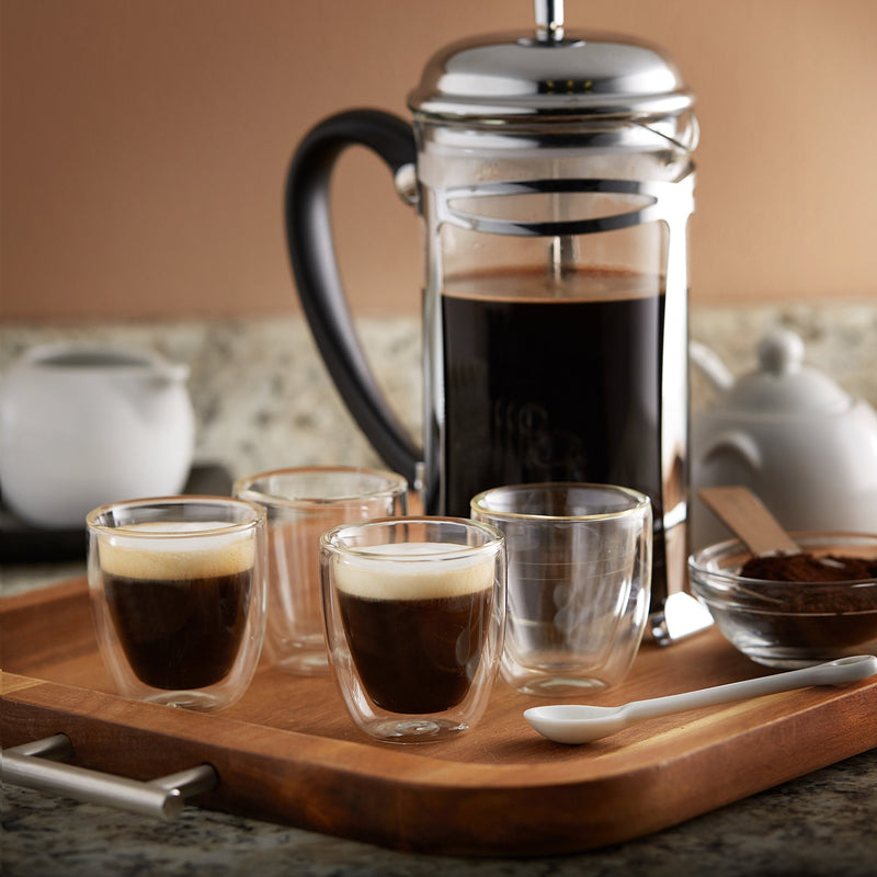 [Australia - AusPower] - Double Wall Espresso Cup Set of 4 - Insulated Expresso Coffee Cups Sets - Stackable Espresso Shot Glasses - 2.6oz Demitasse Espresso Cups Glass Set for Lungo, Doppio & Turkish - Espresso Gift Set Mugs 