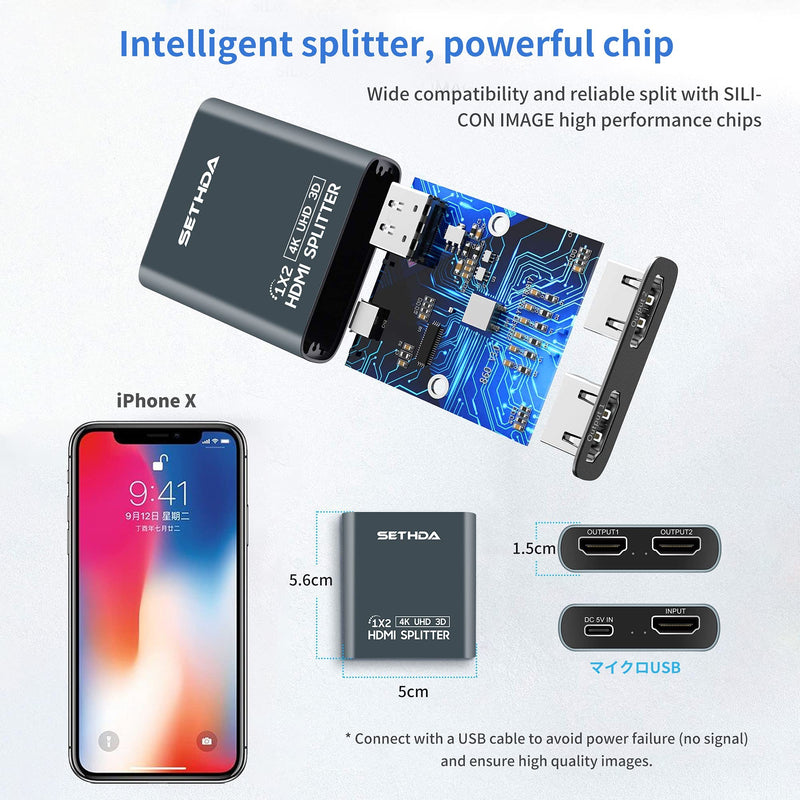 [Australia - AusPower] - HDMI Splitter HDMI Switch 1 Input 2 Output,2 Ports HDMI Hub Support 4K@30Hz Ultra HD Resolution,Compatible for Box PS4 HDTV DVD Projector 
