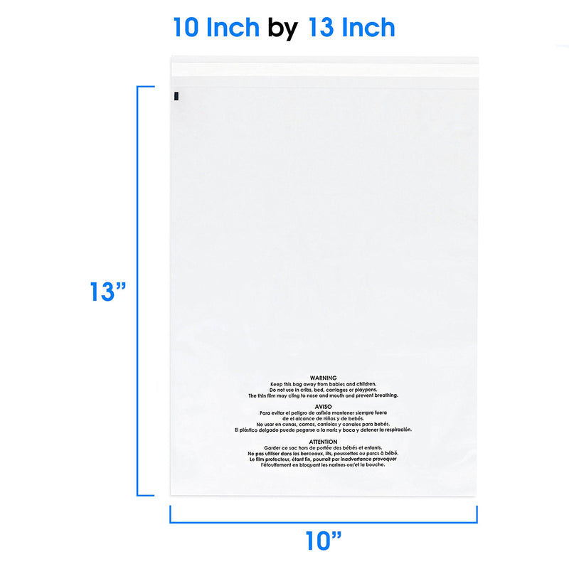 [Australia - AusPower] - Spartan Industrial - 10” X 13” (100 Count) Self Seal Clear Poly Bags with Suffocation Warning for Packaging, T Shirts & FBA - Permanent Adhesive 10" X 13" 