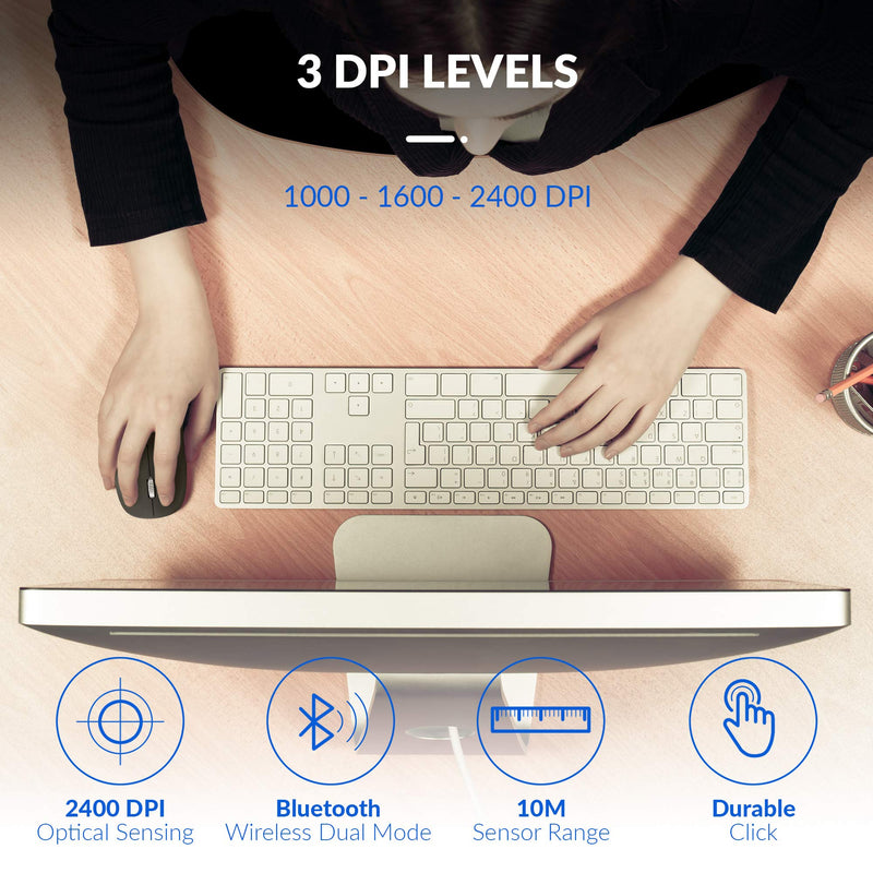 [Australia - AusPower] - Philips Rechargeable Wireless Bluetooth Mouse for iPad, Mac, MacBook Pro, Laptop, PC, Computer Slim Design Comfortable Grip with Adjustable DPI 