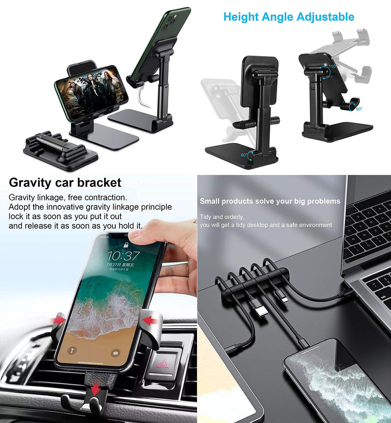 [Australia - AusPower] - Car Phone Holder Mount-Cell Phone Stand Foldable, Angle & Height Adjustable,Universal Phone Car Air Vent Holder Cradle,Cable Clips-Cord Organizer,3in1 kit for with Most Mobile Phone/Tablet/iPad 