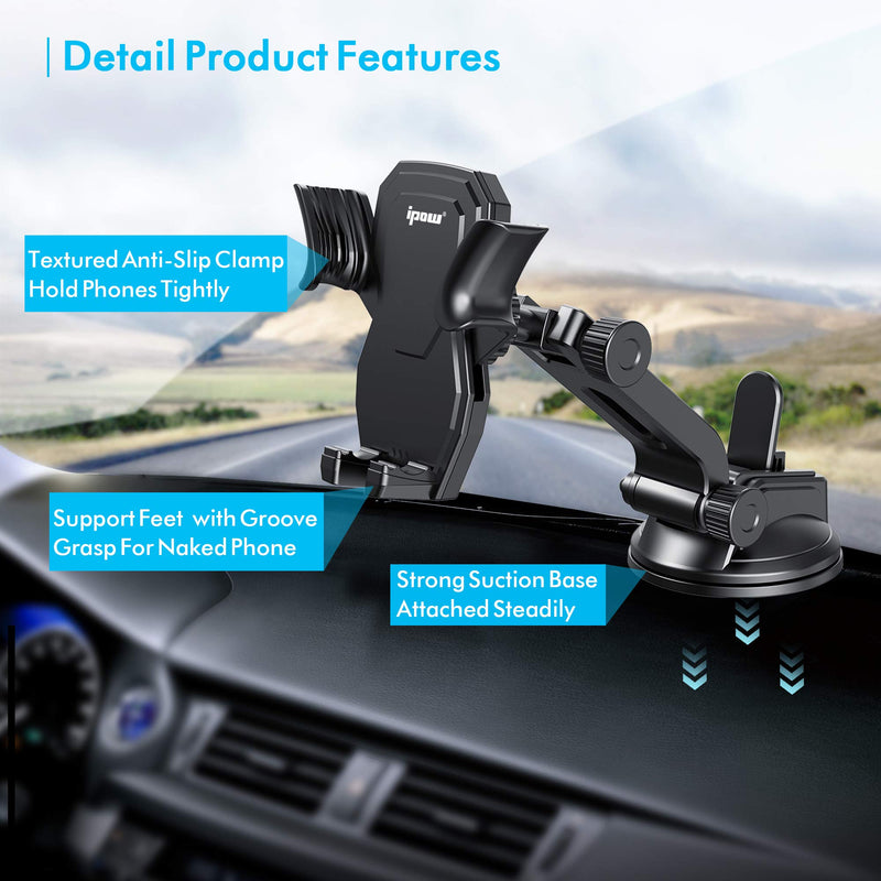 [Australia - AusPower] - IPOW Car Phone Mount Holder Hands Free Car Phone Holder Dashboard Gravity Cell Phone Holder Mount with Auto Retractable Clamp Maximum Angle Adjustment for iPhone XR/XS Max/X/8/7 Galaxy S10/S9/Note 9 