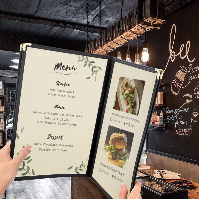 [Australia - AusPower] - OwnMy 2PCS A4 Size Menu Covers 4 Page 8 View Transparent Restaurant Menu Covers Cafe Drink Menu Covers, Folding A4 Paper Menu Covers Decorative Menu Cover Display Holders Black Menu Covers for Table 