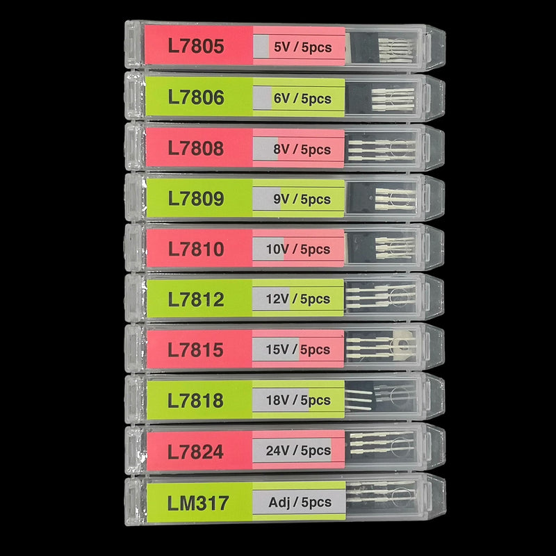 [Australia - AusPower] - EEEEE 10 Values 50 Pcs Linear Voltage Regulator Positive External Voltage Kit LM317 L7805 L7806 L7808 L7809 L7810 L7812 L7815 L7818 L7824 TO-220 Package Adjustable Voltage Regulator Assortment Kit 