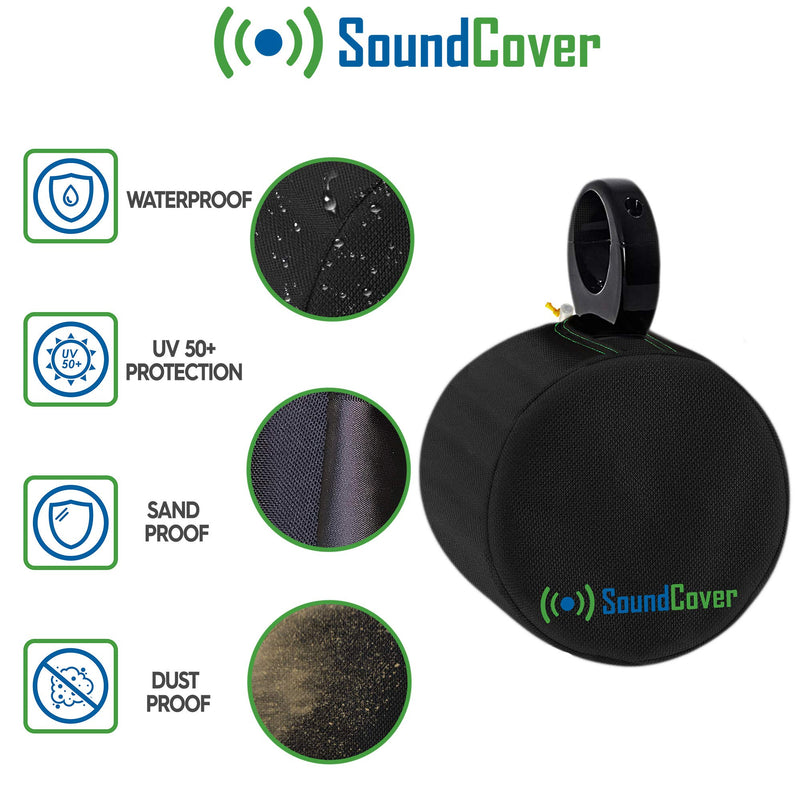 [Australia - AusPower] - 2 Black Heavy Duty Marine Speaker Covers for Round 4" and 5" Boat ATV Wakeboard Tower Pod Speakers - Fits Boss, Rockville, Kicker, Pyle & NOAM NUTV5 Speakers, Sold in Pairs (H 7.9" x W 7.9" x D 8.3") 