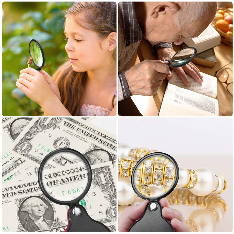 [Australia - AusPower] - 2PCS Upgrade 5X Small Magnifying Glasses for Kids/Senior, Pocket Magnifier for Reading/Close Work, Mini Folding Magnifying Magnify Glass with Protective Sheath, Ideal for Repairing/Hobby/Coins, 1.96" 