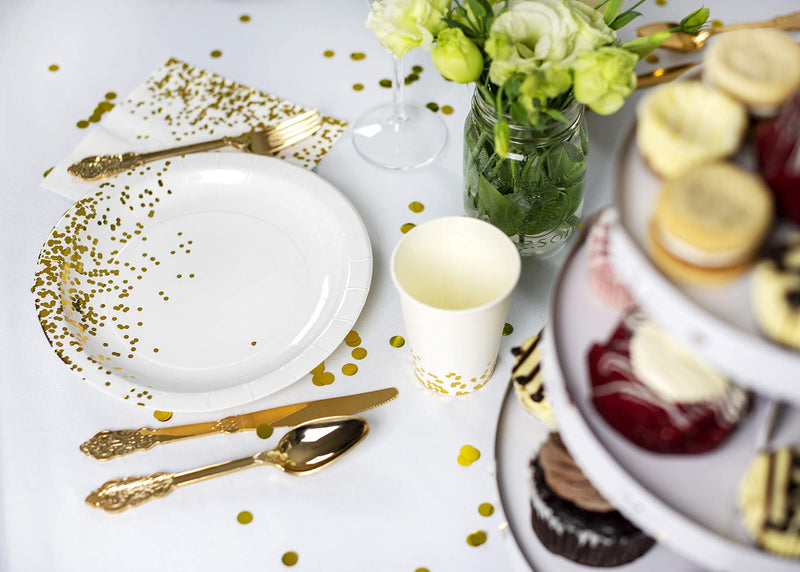 [Australia - AusPower] - PARTY CHIC White with Gold Luncheon Napkins, 3 Ply, 50 Pack, 6.5 in x 6.5 in, Gold Foil Decorative Paper Napkins for Celebration of Life, Wedding , Baby Shower, Cocktail, Communion 