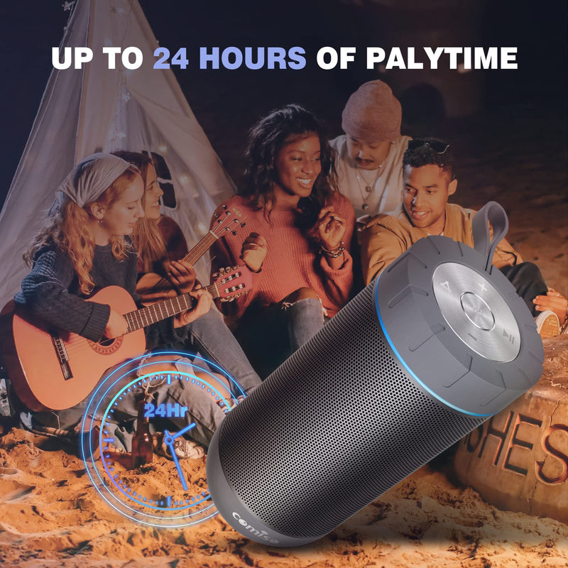 [Australia - AusPower] - COMISO Waterproof Bluetooth Speakers Outdoor Wireless Portable Speaker with 20 Hours Playtime Superior Sound for Camping, Beach, Sports, Pool Party, Shower (Dark Grey) Dark Grey 