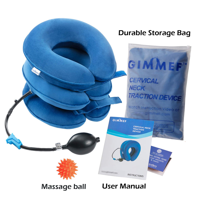 [Australia - AusPower] - Cervical Neck Traction Device Inflatable Neck Traction for Neck Decompression Pinched Nerve Neck Pain Relief, Neck Stretcher Cervical Traction Neck Extender for Neck Pain with Massage Balls (Blue) Blue 