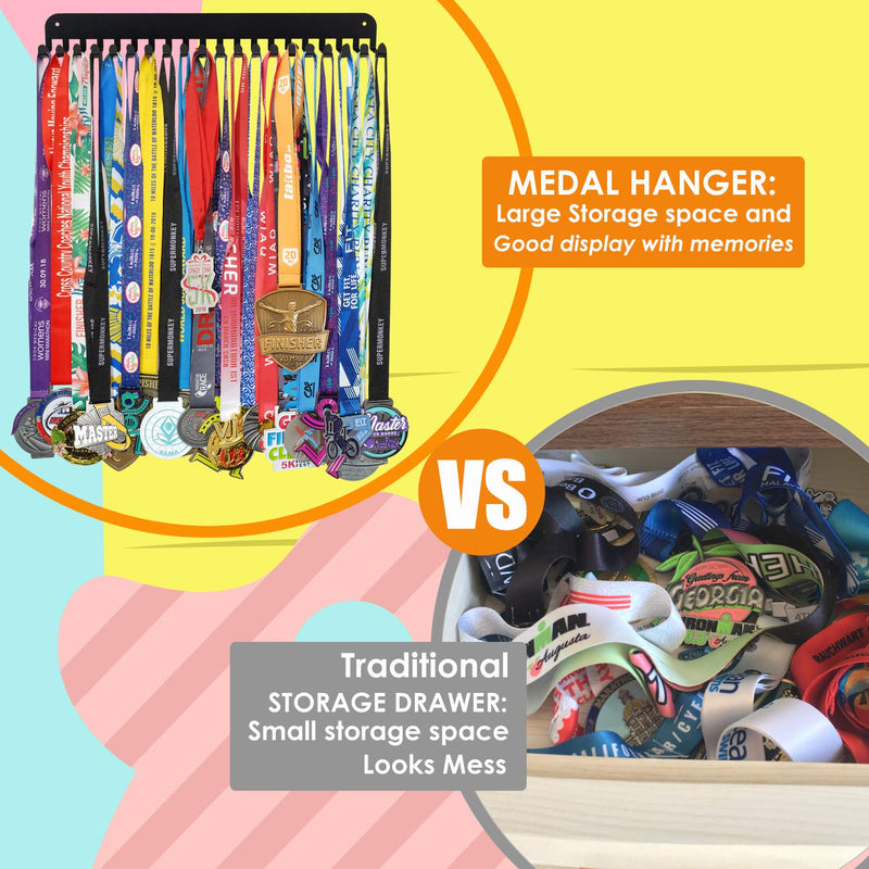 [Australia - AusPower] - Miayork Medal Holder Display Hanger Rack Frame - Sturdy Wall Mount Medals Easy to Install-20PCS Hooks Black 