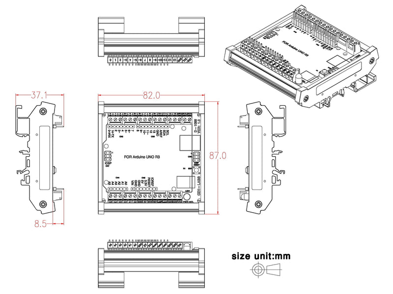 [Australia - AusPower] - Electronics-Salon DIN Rail Mount Screw Terminal Block Adapter Module, for Arduino UNO R3. 