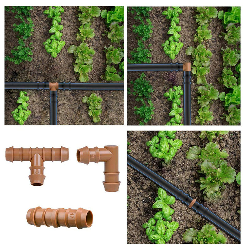 [Australia - AusPower] - JAYEE 24P Drip Irrigation Fittings Kit for 1/2" Tubing (.600 ID), 17mm Parts- 6 Tees, 6 Couplings, 6 Elbows,6 End Cap Plugs- Barded Connectors for Rain Bird Pipe and Sprinkler Systems (24 Pieces Set) 