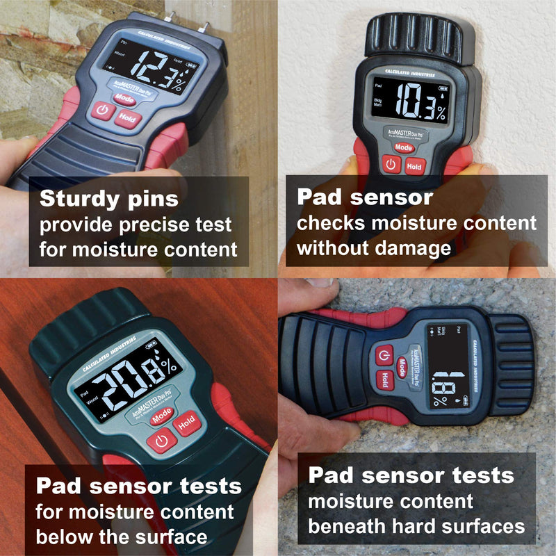 [Australia - AusPower] - Calculated Industries 7445 AccuMASTER Duo Pro Pin & Pinless Moisture Meter Detects Hidden Leaks and Moisture | Combo Non-invasive Pad + Pin Sensors | for Restoration Contractors, Woodworkers, DIYs Dual Pin+Pinless, Backlit LCD 