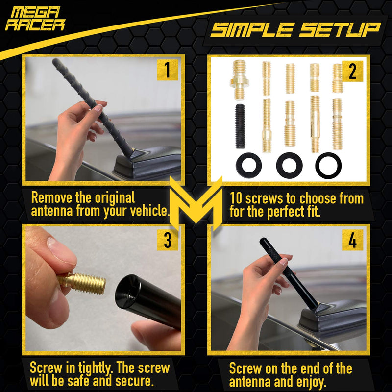 [Australia - AusPower] - Mega Racer 5” Black Carbon Fiber Antenna for Car, Truck, SUV - AM/FM Radio Reception, 6061 Solid Aluminum, Anti-Theft Design, Car Wash Safe, Universal Antenna Replacement, 1 Piece 