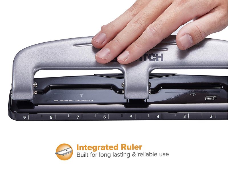 [Australia - AusPower] - PaperPro inPRESS 12 Reduced Effort Three-Hole Punch, Silver/Black (2101) 12 Sheet Black 