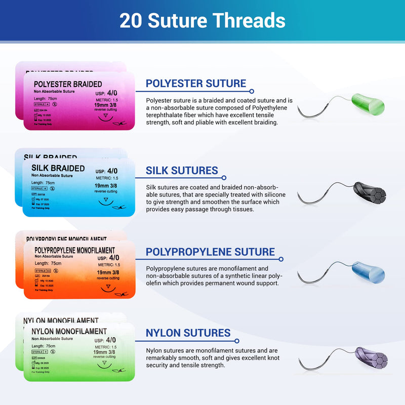[Australia - AusPower] - Alcedo Suture Practice Kit for Medical Students | Complete Kit (32 Pieces) Include Durable Large Suturing Pad with Pre-Cut Wounds, Tools Kit, and Suture Threads | Perfect for Practice, Demonstration Large Pad 