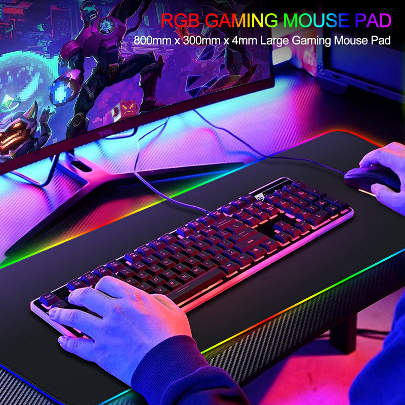 [Australia - AusPower] - RGB Gaming Mouse Pad XL 31.5 x 11.8 in, QOMOLAMA Large Extended Soft LED Mousepad with with Stitched Edges,Superior Micro-Weave Cloth Keyboard Pad, Desk Mat for Gamer, Office & Home -Black Black 