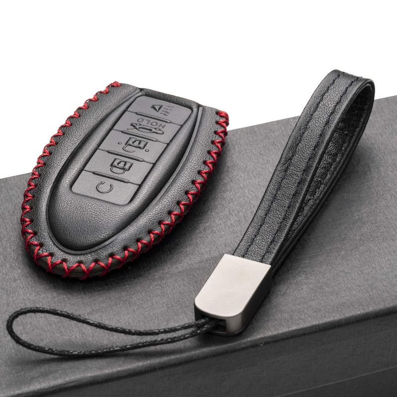 [Australia - AusPower] - Vitodeco Leather Smart Key Fob Case Compatible with Nissan Versa, Sentra, Altima, Maxima, Rogue 2007-2022 (5 Buttons, Black/Red) 5 Buttons 