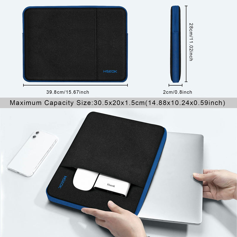 [Australia - AusPower] - Laptop Case 15 15.6 16 Inch Sleeve Recycled Water Resistant Cover for MacBook Pro 16" & 15.4", Surface Book 2/1 15" and Most Popular 15"-16" HP Dell Asus Acer Razer MSI Notebooks,Black&Blue 15.6" Black&Blue 