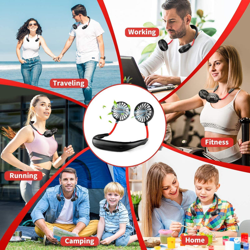 [Australia - AusPower] - RJVW Portable Neck Fan, Hand Free Personal Hanging Neck Sports Fan USB Rechargeable (3 Speed Adjustable) Wearable Cooling Head Fan,360 Degree Free Rotation for Traveling, Sports, Office, Reading Black red 