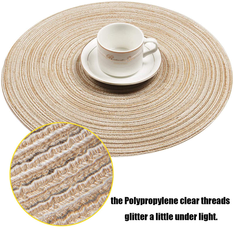 [Australia - AusPower] - SHACOS Round Braided Placemats Set of 6 Washable Round Placemats for Kitchen Table 15 inch Round Table Mats (Beige, 6) Beige 
