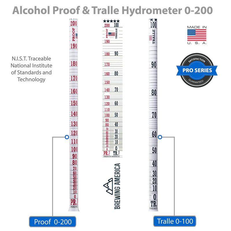 [Australia - AusPower] - Hydrometer Alcohol Meter Test Kit: Distilled Alcohol American-Made 0-200 Proof Pro Series Traceable Alcoholmeter Tester Set with Glass Jar for Proofing Distilled Spirits - Made in America 