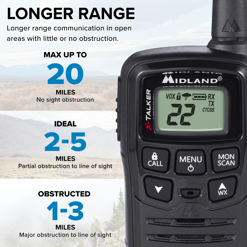 [Australia - AusPower] - Midland - T10 X-TALKER, 22 Channel FRS Walkie Talkies - Extended Range Two Way Radios, 38 Privacy Codes & NOAA Weather Alert (Pair Pack) (Black) 2 Pack 