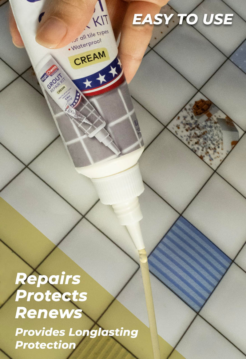 [Australia - AusPower] - Tile Grout Repair, Cream 8.8 oz/250gr. Fast Drying Grout Repair Kit, Grout Filler Tube Repair Kit, Tile Grout Paint, Grout Sealer Restore and Renew Bathroom Floor, Tile Gaps, Joints, Lines Cream 8.8 oz. 