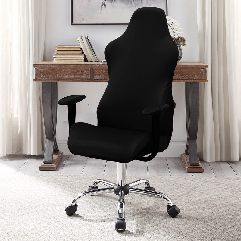 [Australia - AusPower] - WOMACO Gaming Chair Slipcover Stretch Seat Chair Cover for Leather Computer Reclining Racing Ruffled Gamer Chair Protector (Black, One-Size) Black 