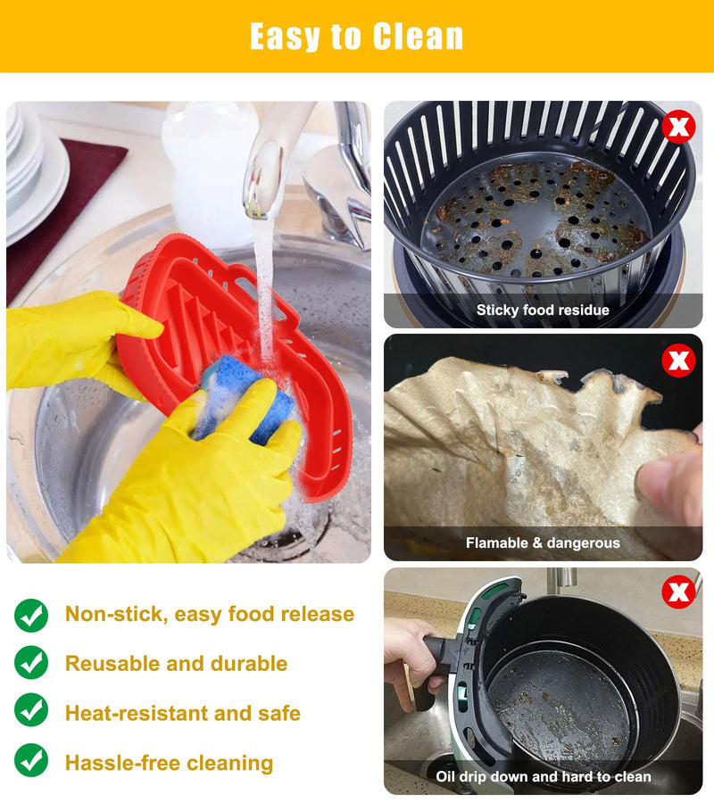 [Australia - AusPower] - MAGIMODAC 2 Pack Air Fryer Silicone Liners, Rectangular Silicone Pot Collapsible, 8QT Reusable Airfryer Basket Accessories (8QT, Black Red Set) 