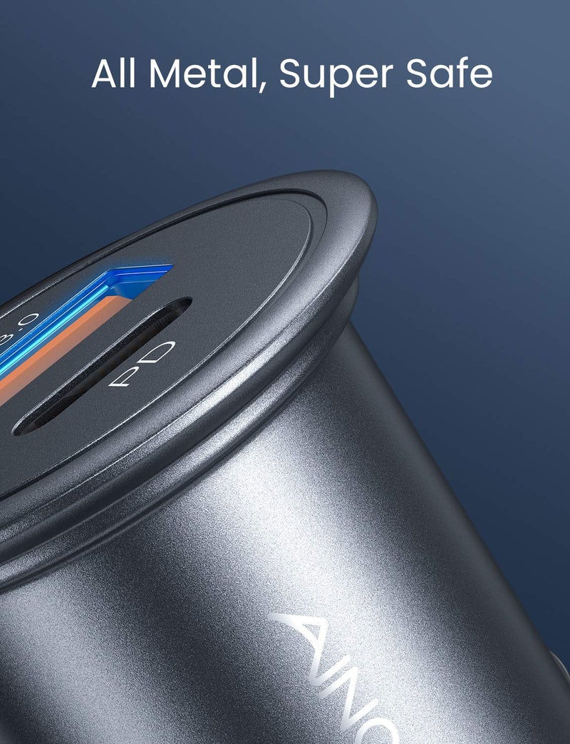 [Australia - AusPower] - USB C Car Charger Super Mini AINOPE All Metal 36W Fast USB Car Charger PD&QC 3.0 Dual Port Car Adapter Compatible with iPhone 12/12 Pro/Max/Mini/iPhone 11/Pro/Max/XR/XS/Max/8, Galaxy S21/20/10-Silver Silver 