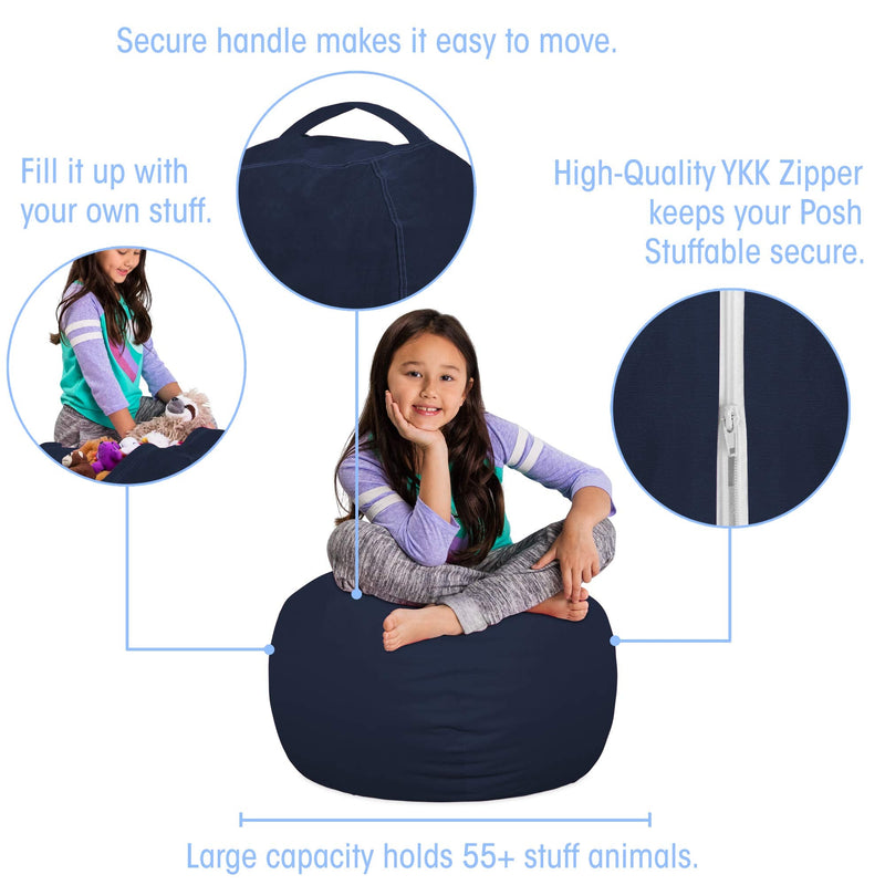 [Australia - AusPower] - Posh Stuffable Kids Stuffed Animal Storage Bean Bag Chair Cover - Childrens Toy Organizer, Medium 27" - Solid Navy Blue 27in - Medium 