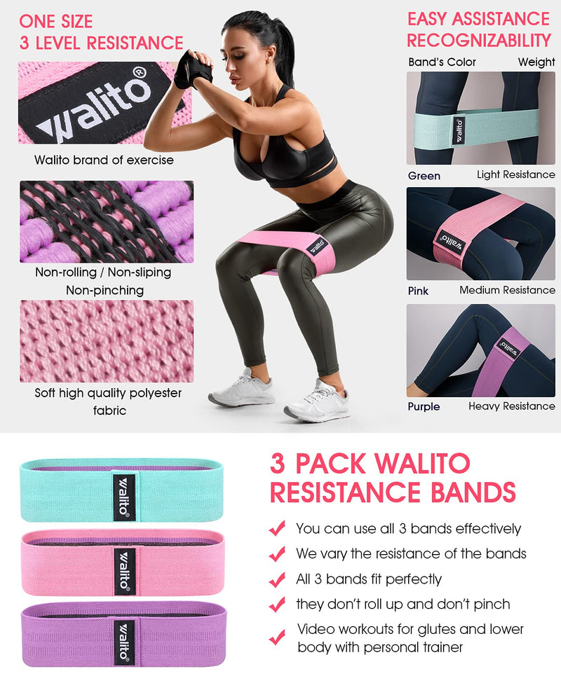 [Australia - AusPower] - WALITO Resistance Bands for Legs and Butt, Fabric Exercise Loop Bands Yoga, Pilates, Rehab, Fitness and Home Workout, Strength Bands for Booty Green, Pink, Purple 