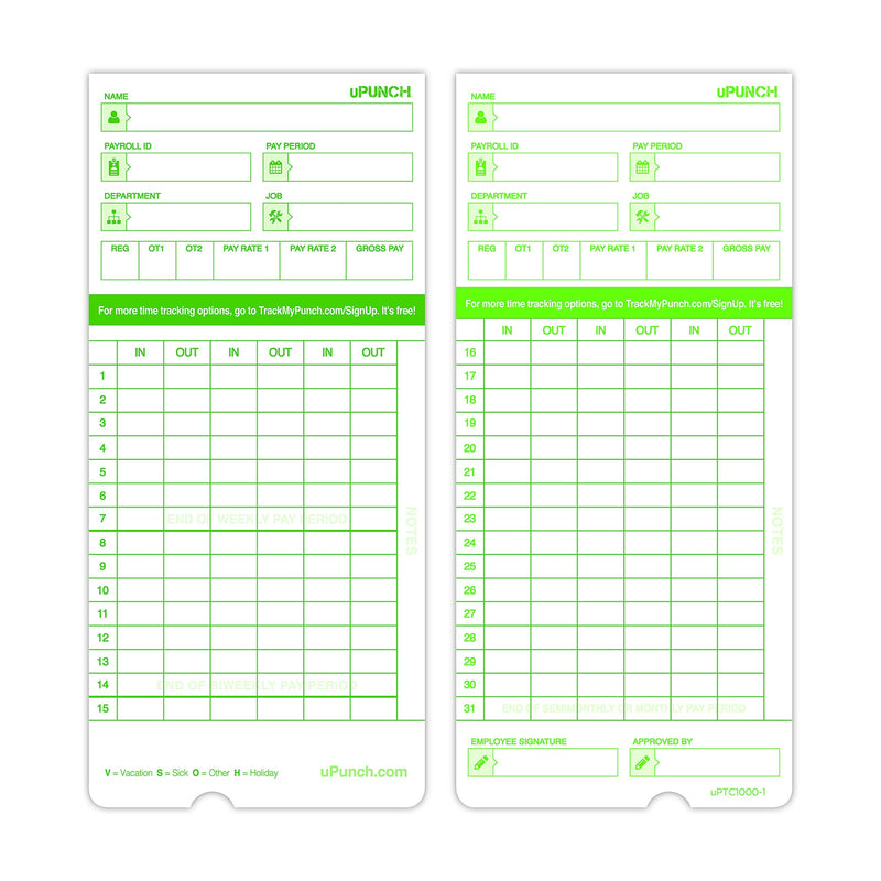 [Australia - AusPower] - 100 uPunch Time Cards for HN3000 