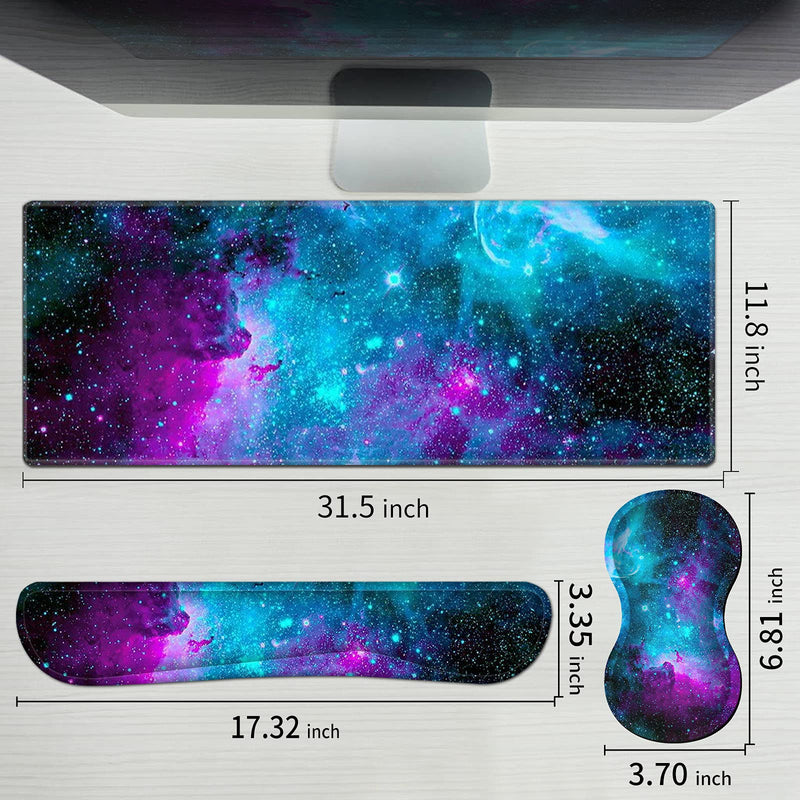 [Australia - AusPower] - Pretty Mouse Pad and Gel Wrist Rest Set, Extended Desk Mat (31.5" x 11.8") with Memory Foam Ergonomic Keyboard Pad, Large Gaming Mouse Pad Non-Slip Easy Typing for Home Office, Milky Way Galaxy Stars XL-31.5"x11.8"x0.12" 