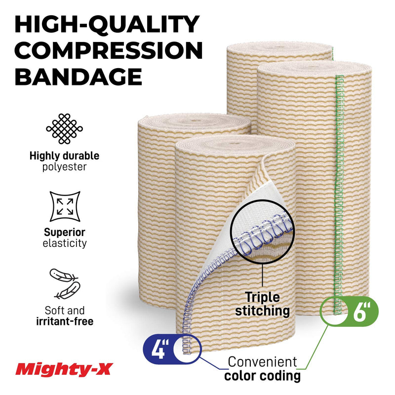 [Australia - AusPower] - Premium Elastic Bandage Wrap - (Pack of 4) - Cotton Latex Free Compression Bandage Wrap - 4” & 6” Self-Closing - Washable & Reusable Adhesive 4pk 