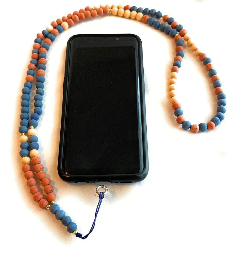 [Australia - AusPower] - Wooden beaded phone chain lanyard gift for women stocking stuffer (Blue with Universal Tab) Blue With Universal Tab 