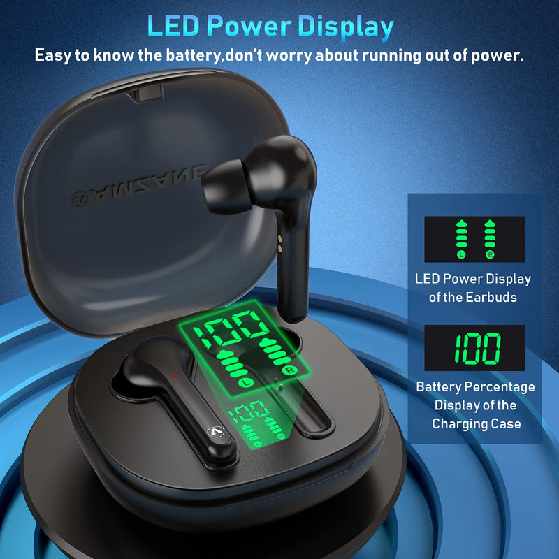 [Australia - AusPower] - AMZANE Wireless Earbuds Bluetooth Headphones with Wireless Charging Case and LED Digital Display Bluetooth 5.1 HD Bass Sound Earphones Touch Control Built-in Mic Headsets 35Hrs Playtime for Sport Work Black 